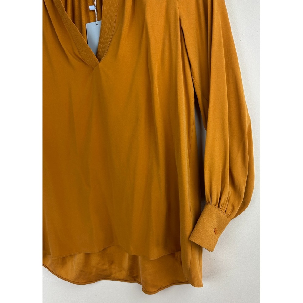 NEW Antonio Melani Talitha Silk Blend Blouse Dandelion Yellow Gold Split Neck XS - Picture 9 of 12
